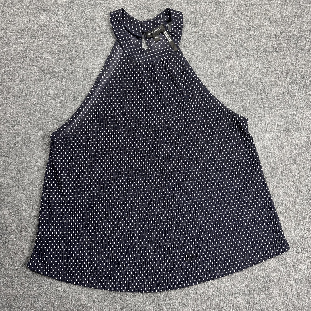 Dynamite Women's P/S‎ Polka Dot Halter Top Navy Blue Sleeveless Casual Blouse